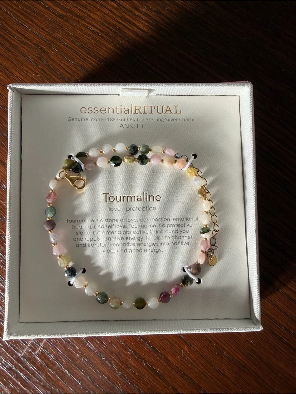 Tourmaline Multicolor Beaded Anklet - Gold Accents- Brand New